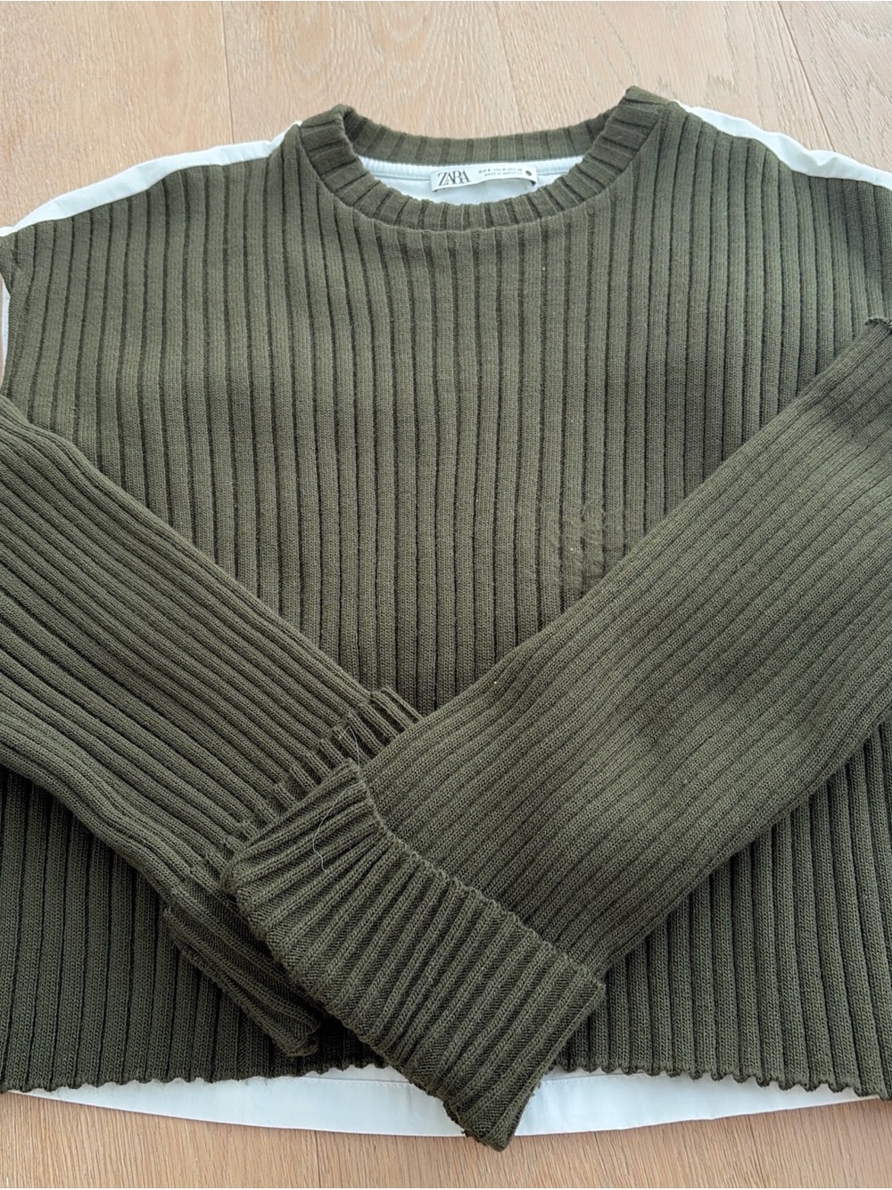Zara Men's Ribbed Crewneck Sweater - Olive